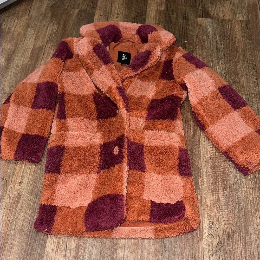 Girls‎ Sherpa Faux Fur Plaid Jacket XS 4/5  Art Class